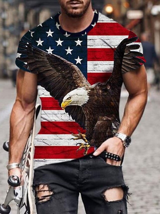 Men's Graphic Eagle American Flag Independence Day Shirt T Shirt Tee Short Sleeve T shirt 3D Print Crew Neck Shirt Designer Basic Slim Fit Casual Daily Weekend Black Red Blue Summer Clothing Apparel 6
