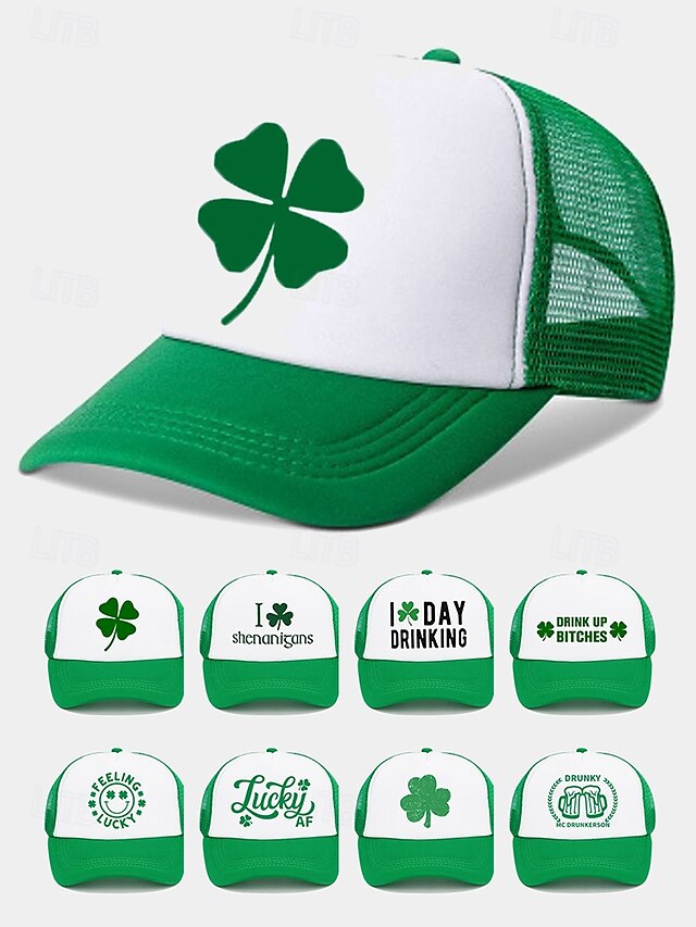  st. patrick's day lastebilhatter - kløver og morsomme slagorddesign for menn og kvinner, grønne og hvite justerbare capser for feriefester, parader og festlige feiringer
