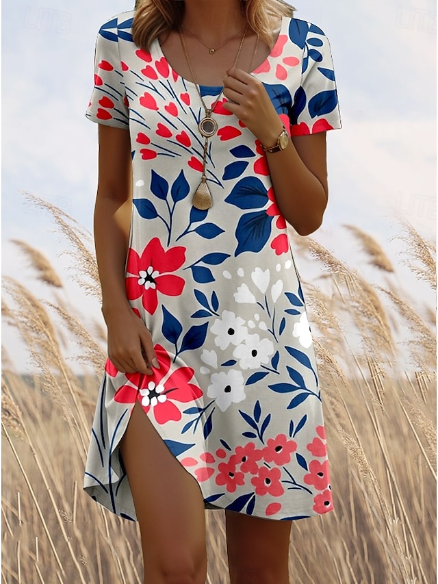  Női Mini Ruha Kicsi Ruha Póló Ruha Tee Ruha Szundress A Vonalú Ruha Elegáns Vintage Divatos Vakáció Kényelmes Napi Rendszeres Illeszkedés Virágminta Grafika Rövid Ujjú Kerek Nyakú Rózsaszín Nyár