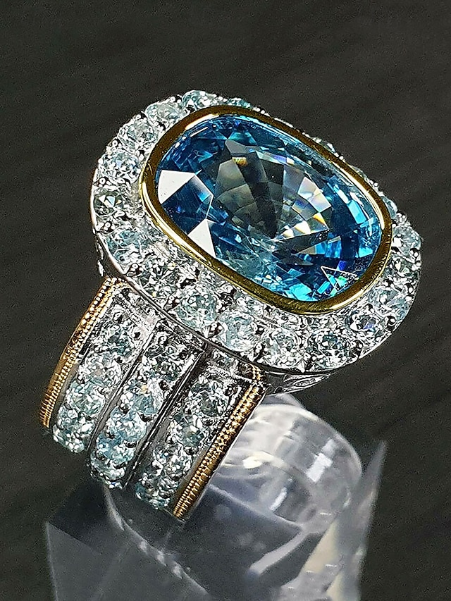  luksuriøs blå simulert diamantcocktailring – vintage-inspirerte statementsmykker med krystallaksenter for kvinner, perfekt for bryllup og spesielle begivenheter