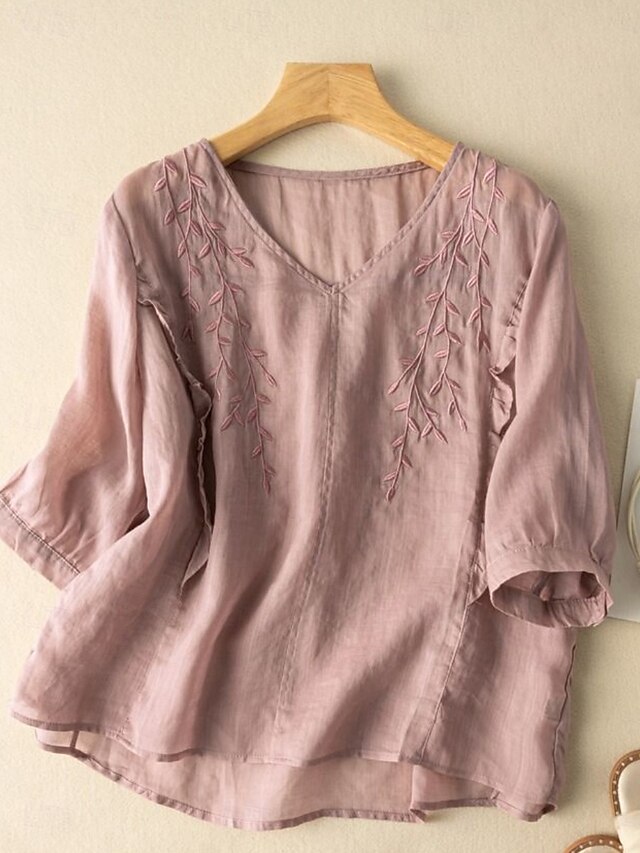 3/4 Length Sleeve Womens Tops 2025 Spring Crewneck Going
