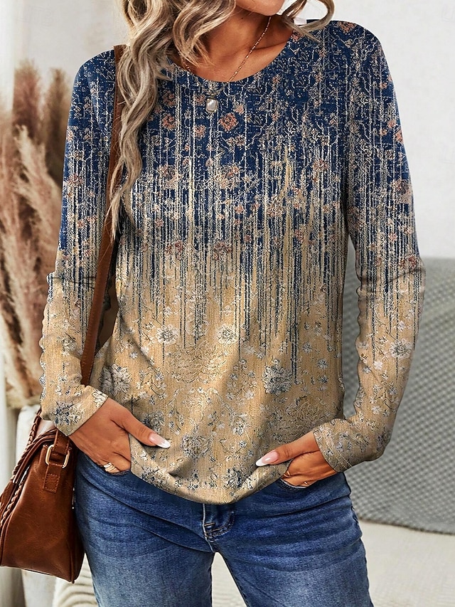  Pentru femei Tricou Ombre Grafic Casual Manșon Lung Stil Nautic Topuri obișnuite Zilnic Imprimeu Kaki Primăvară Toamnă