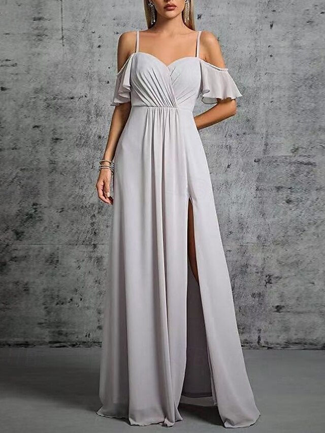  A-Line Bridesmaid Dress V Neck / Sweetheart / Spaghetti Strap Short Sleeve Elegant Floor Length Chiffon / Spandex with Ruffles / Draping / Ruching