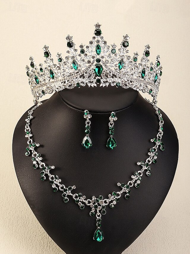  glitrende diamant tiara krone og halskjede sett – gullbelagte brudesmykker med øredobber, perfekt for bryllup, konkurranser og spesielle anledninger