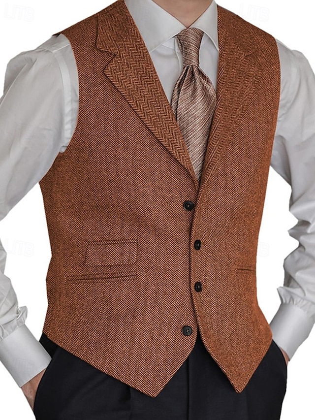  Men's Vest Gilet Vacation Business Daily Date Fashion Casual Spring &  Fall Buttons Pocket Polyester Comfortable Plain Single Breasted One-button Lapel Regular Fit Black Red Burgundy Navy Blue Vest