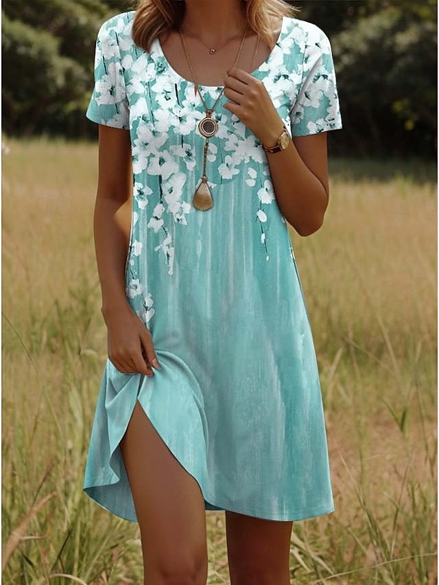  Robe mini femme Robe décontractée Robe petite Robe T-shirt Robe tee Robe d'été Décontractée Vacances Quotidienne Coupe régulière Florale Manches courtes Col ras du cou Rose Vert Été