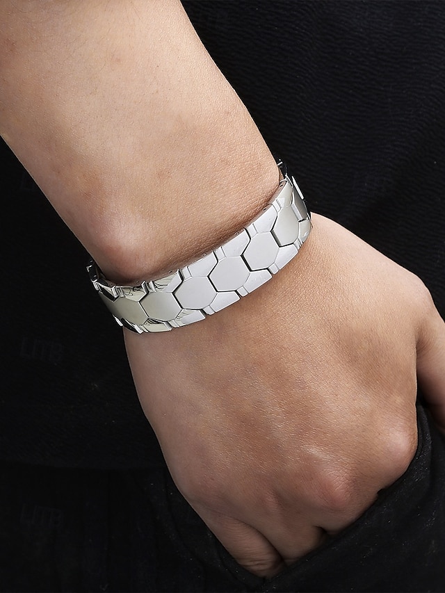  sekskantet armbånd i rustfritt stål for menn – moderne gullfarget armbånd for uformelle og formelle anledninger
