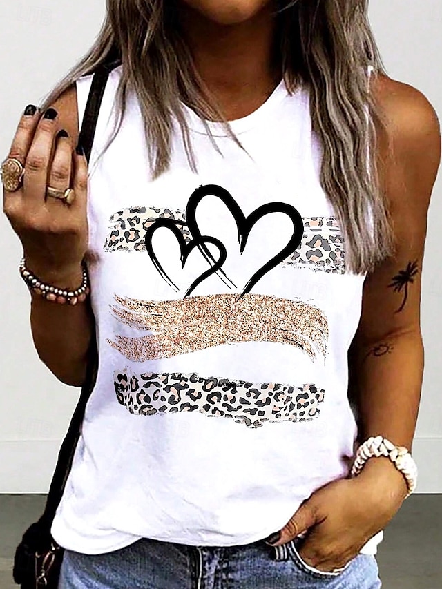  Débardeur Femme Camisole Coeur Mode Sans Manches Col Ronde Hauts Réguliers Quotidien Week-end Imprimé Blanc Été