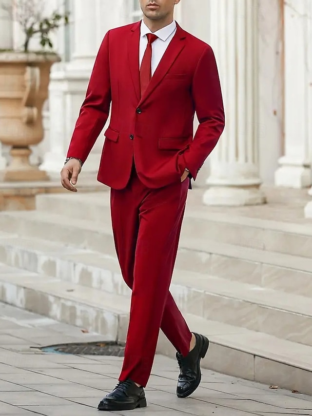  Hombre Graduación Conjunto chaqueta Negocio Fiesta de Cóctel Fiesta de Boda Moda Casual Primavera & Otoño Poliéster Color sólido Botones Bolsillo Cómodo Botonadura Simple Chaqueta de sport Negro