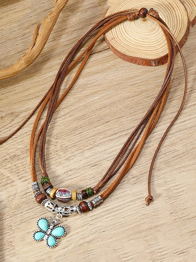  collana vintage in pelle con ciondolo a farfalla – gioiello regolabile in stile boho per donne e uomini, perfetto per abbigliamento casual e da festa