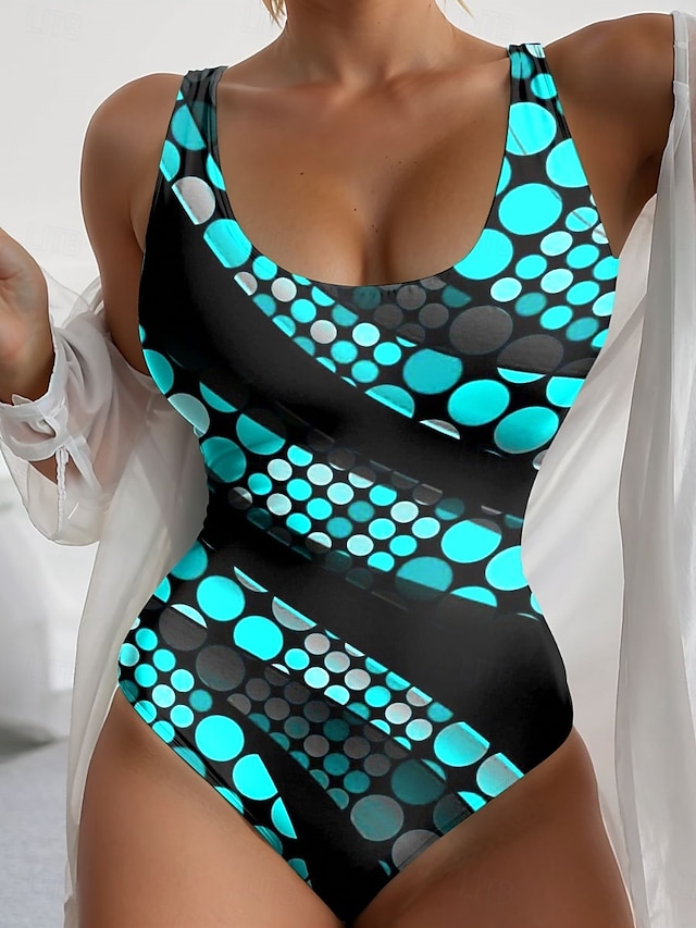  Női fürdőruhák Egyrészes Monokini fürdőruha Hátul Nyitott Hasformázó Magas Derékú Karcsú Vakációs Strandon Viselhető Geometrikus U Nyakú Ujjatlan fürdőruhák