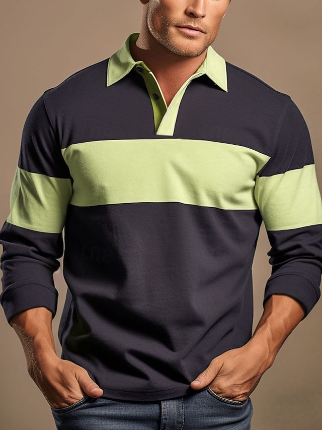  Bărbați Dungi Polo de rugby Manșon Lung Tricouri de polo Cămăși cu guler Îmbrăcăminte sportivă Casual Școală În aer liber Îmbrăcăminte Atletică Imprimare 3D Primăvară Toamnă Iarnă Galben Albastru Maro