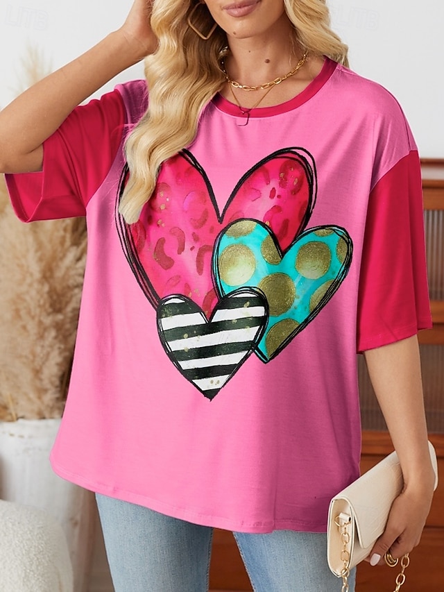 Women's Valentine Heart T Shirt Long Tops Long Sleeve Crew Neck Print