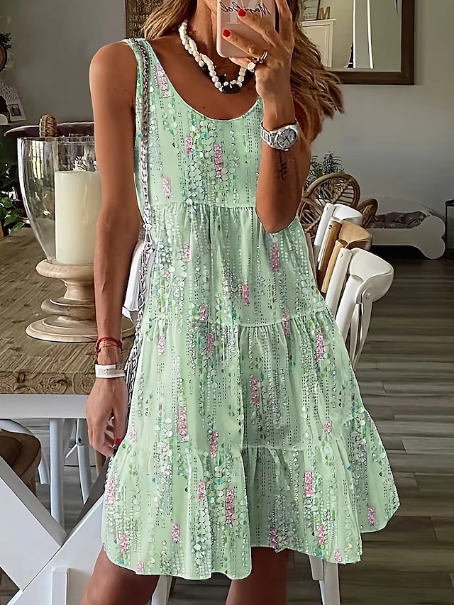 Women's Mini Dress Petite Dress Sundress Shift Dress Tank Dress Active Tropical Fashion Outdoor Vacation Holiday Regular Fit Floral Bohemian Sleeveless U Neck Pink Blue Green Summer Spring 6