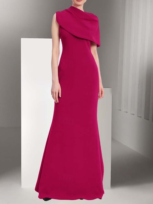  Säulen  Column Abendkleid Elegantes Kleid Formelle Hochzeit Bodenlang Ärmellos Asymmetrischer Ausschnitt Stretch Crepe mit Drapierung