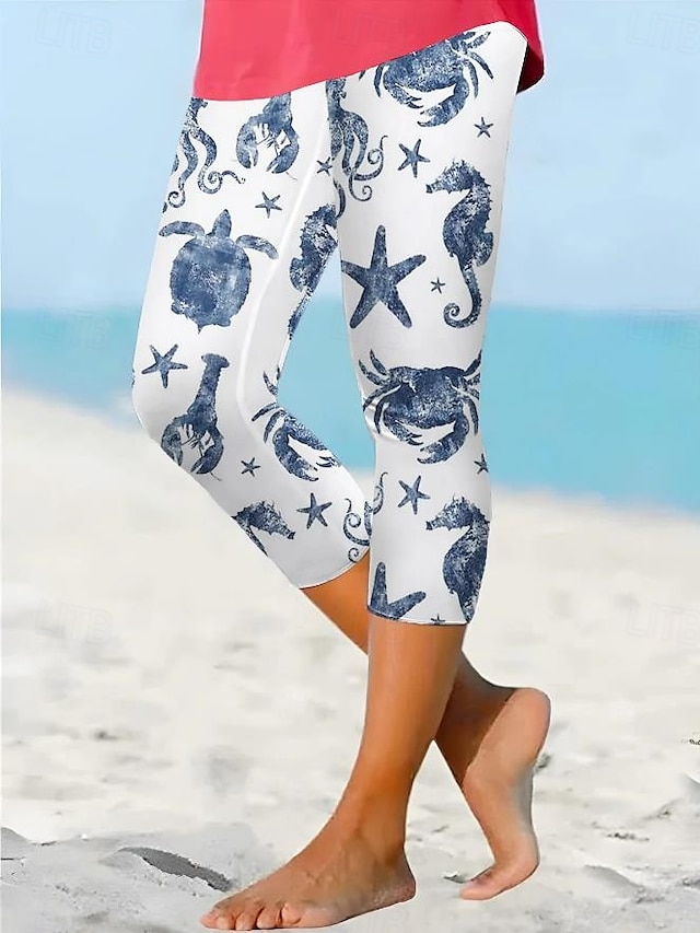  Damleggings capribyxor hög elastisk mode streetwear full längd hög midja havstryck termisk varm andas mjuk utomhus daglig mjölkvit höst vinter vanlig passform