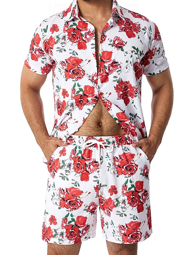 Men's Floral Print Button Down Shirt – Lightweight Short Sleeve Summer Top For Beach & Vacation - View #3