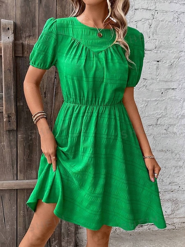  Ženské mini šaty A-line šaty fit a flare šaty základní neformální dovolená každodenní regular fit grafické krátký rukáv kulatý výstřih zelená léto