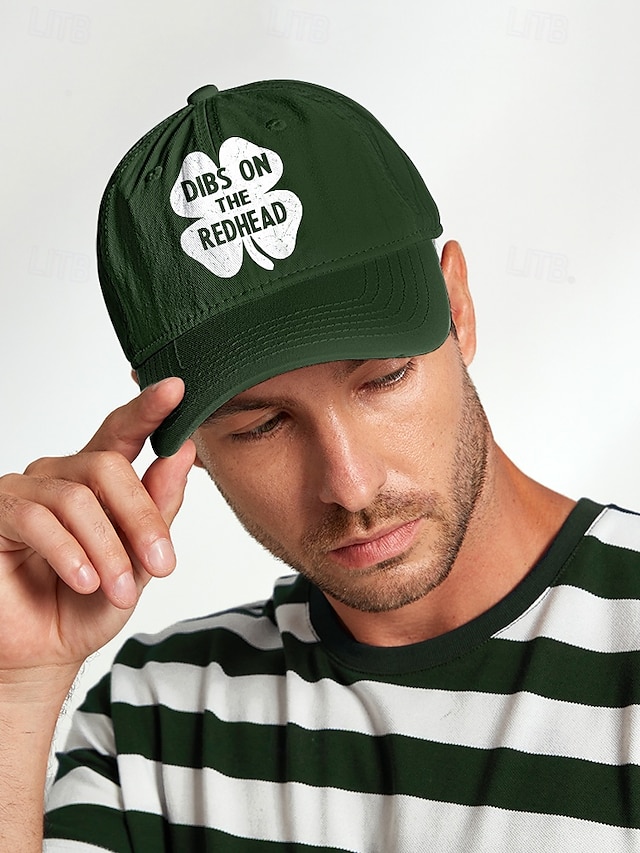  Sf. șapcă de baseball verde de ziua lui Patrick – design shamrock „dibs on the redhead” pentru bărbați și femei