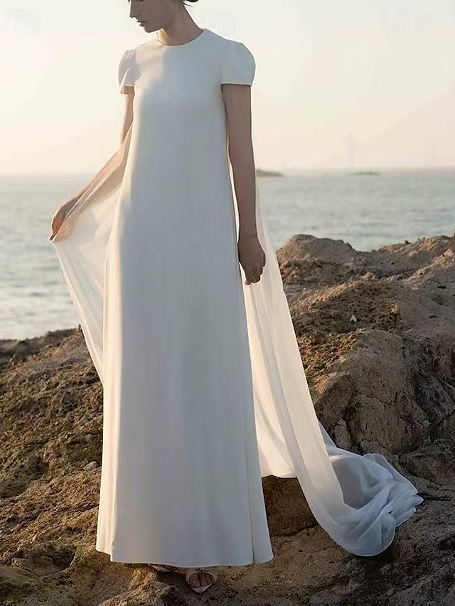  Spiaggia / Destinazione Schiena scoperta Boho Abiti da sposa Linea-A Girocollo Fibbie Strascico di corte Chiffon Abiti da sposa Abiti da sposa Con Drappeggio Tinta unita 2025