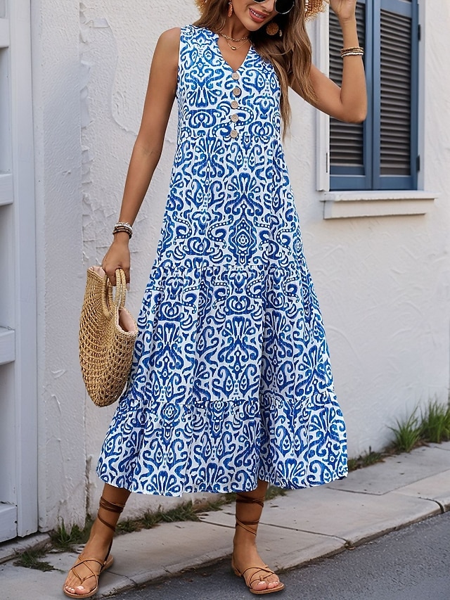  Női Maxiruha hétköznapi ruha Boho elegáns ruhák Ujjatlan ruha Boho ruha Csehország aranyos stílus Stílusos Vakáció Napi Tengerpart Laza öltözet Virágos Ujjatlan Vágott nyak Sárga Medence Fukszia