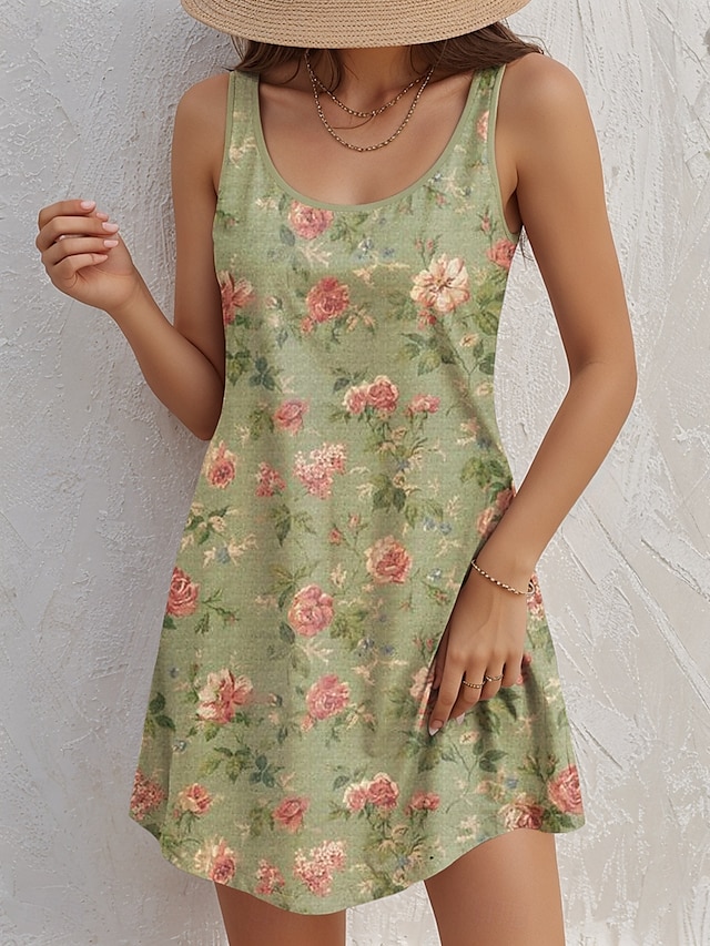  Pentru femei Rochie Mini Rochie A line Rochie Tip Maieu Epocă Stilat Casual Zilnic Fit regulat Floral Grafic Fără manșon În U Trifoi Vară Primăvară