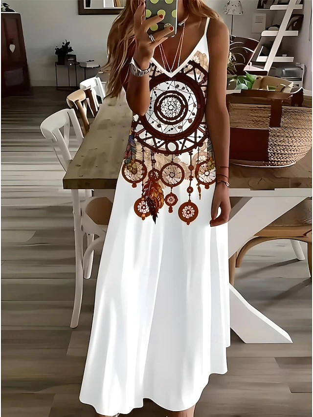 Women's Maxi Dress Casual Dress A Line Dress Slip Dress Vacation Vintage Ethnic Daily Regular Fit Paisley Sleeveless V Neck White Summer Spring Fall4