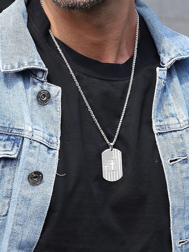  collana con targhetta per cani con bandiera americana in acciaio inossidabile con design a croce – ciondolo unisex di ispirazione militare per abbigliamento casual e occasioni patriottiche