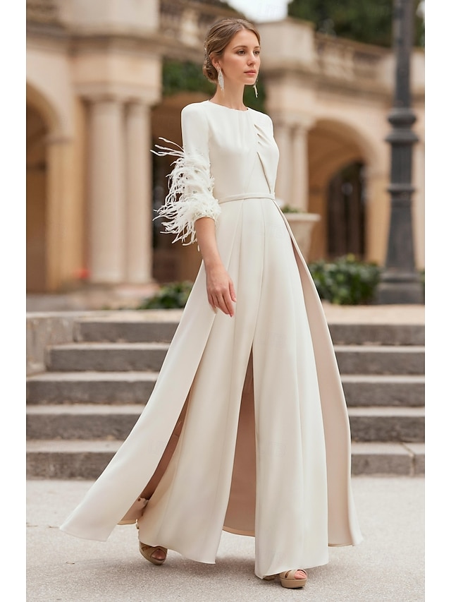  Jumpsuit Formal Wedding Mother of the Bride Elegant Vintage Floor Length Stretch Chiffon Half Sleeve with Derby  Race Day Dress 2025