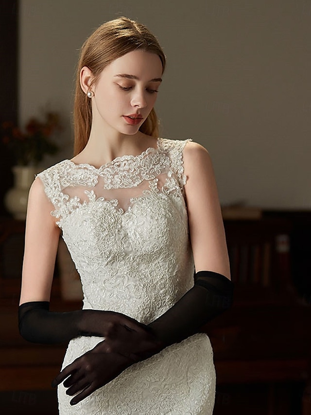  Guanti in pizzo lunghezza polso stile elegante  classico con colore puro guanto da matrimonio  festa
