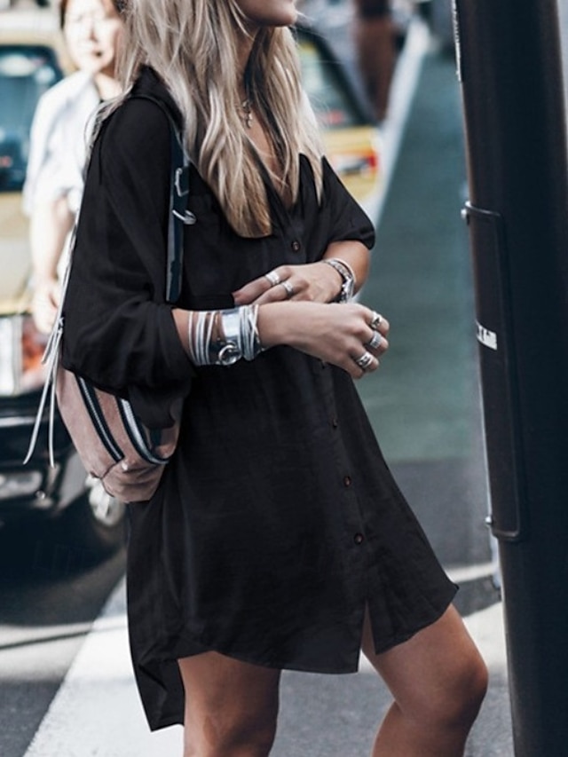  dames linnen-geïnspireerde overhemden jas comfortabel knopen casual effen kleur dagelijks dragen enkelrijs lange v-hals losse pasvorm lange mouw bovenkleding zwart wit lente