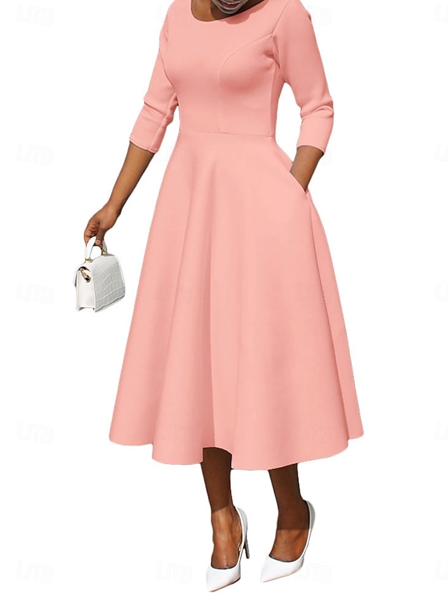  Per donna Vestito maxi Vestito svasato Essenziale Informale Da mare Giornaliero Standard Liscio Manica a 3/4 Stondata Nero Bianco Rosa Blu Estate