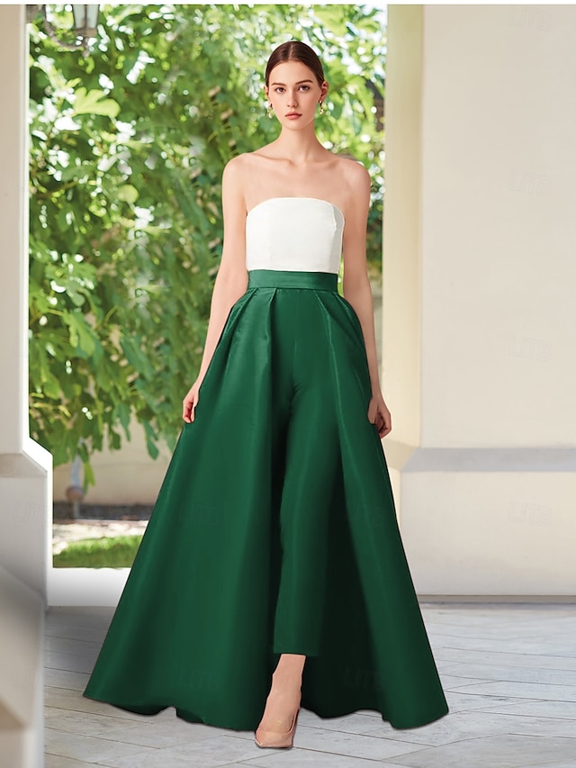  Tute con Gonna Staccabile A-Line Performance Formale Strascico  Lunghezza Fondamentale Senza Maniche Spalle Scoperte Cintura  Nastro Satin con Pieghe