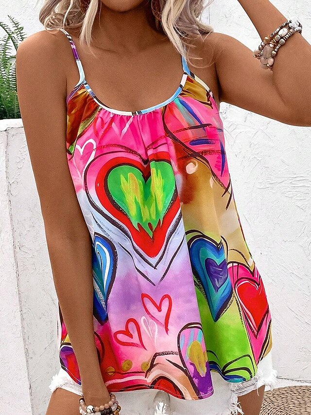Women's Camisole Tank Top Heart Daily Sleeveless Strap Regular Tops Daily Backless Print Pink Summer4