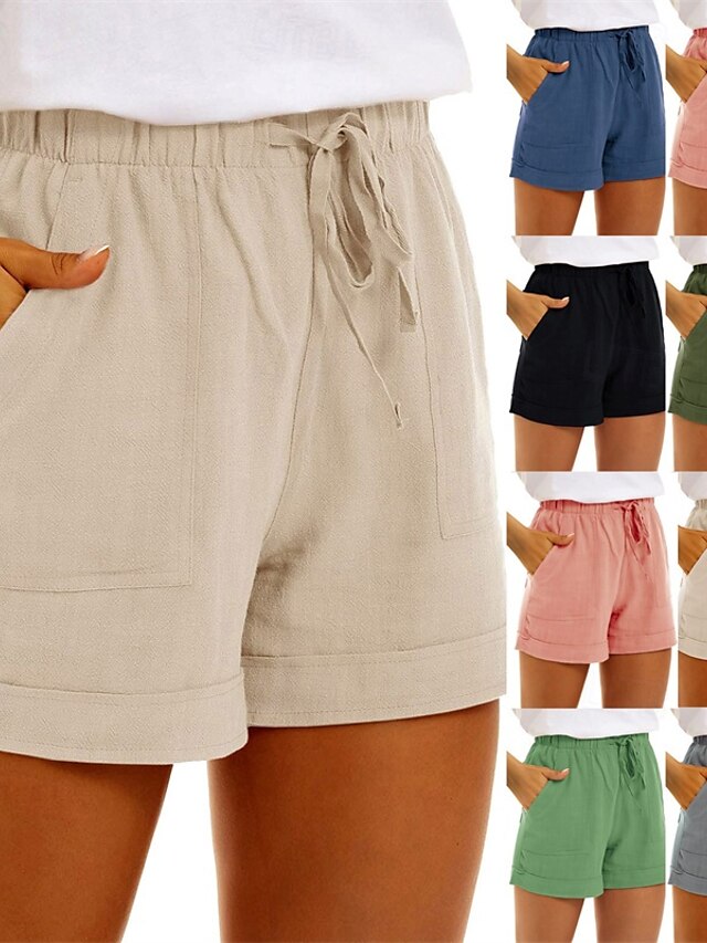  Mulheres Calças de linho de algodão Colheita Calça Palazzo Moda Roupa de rua Conforto Comprimento do joelho Cintura Alta Tecido Bolsos Com Cordão Cintura elástica Confortável Exterior Rua Roupa