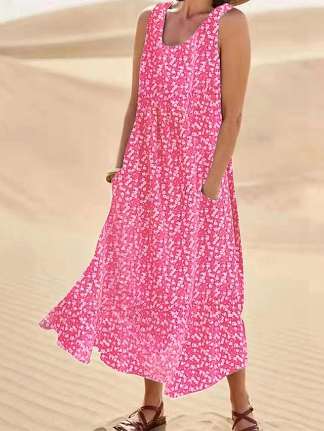 Women's Midi Dress Casual Dress Floral Dress Beach Dress Hawaiian Casual Vacation Daily Date Regular Fit Floral Sleeveless Crew Neck Light Pink Pink Blue Summer4