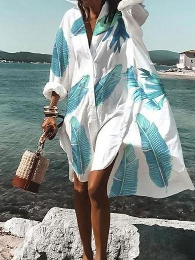  Damen kleid lang blusenkleid Casual kleid Stilvoll Brautkleider schlicht Urlaub Täglich Lockere Passform Graphic Langarm Hemdkragen Weiß Gelb Rosa Leicht Blau Sommer Frühling Herbst