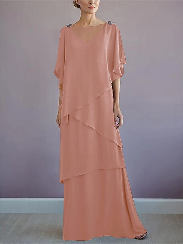 Boat Neckline Sleeveless Floral Chiffon Wedding Mother of Bride Dresses
