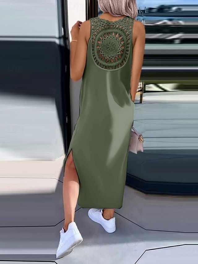  Damen Maxikleid A-Linie Kleid Einfarbig Tank Kleid Sommerkleid Basis Freizeit Urlaub täglich reguläre Passform Grafik ärmellos Rundhalsausschnitt Schwarz Weiß Armee Grün Dunkelgrau Sommer