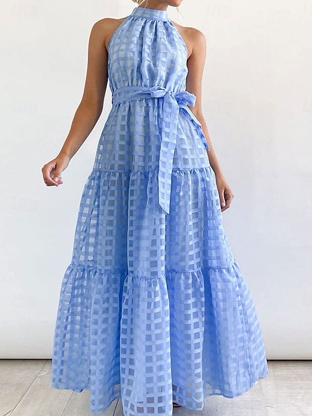  Dámské maxi šaty zavinovací šaty A v linii halter šaty fit and flare šaty jednobarevné dovolená dovolená neformální každodenní pravidelný střih grafické bezrukávové halter výstřih černá růžová