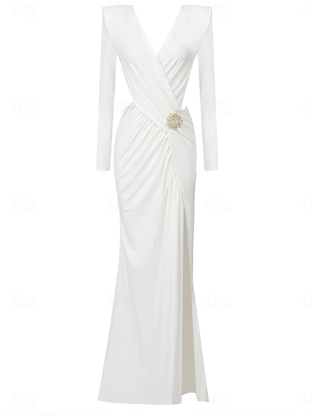  A-Linie Abschlussballkleider Party Kleid Karneval Feiertag Bodenlang Lange Ärmel V-Ausschnitt Polyester mit Strass