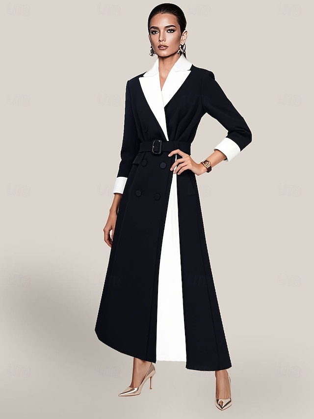  Blazer-Kleid Meerjungfrau  Trompete Brautmutter Kleid Smoking Kleid Elegantes Schwarzes Kleid Kleine Weiße Kleider V-Ausschnitt Bodenlang Krepp 3/4 Ärmeln mit Farbblock 2025