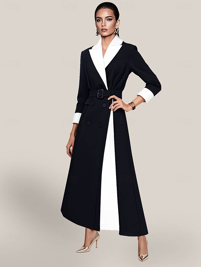 Tuxedo Dress A-Line Wedding Guest Stretch Crepe Elegant 3/4 Length Sleeve Asymmetrical Ankle Length V Neck4
