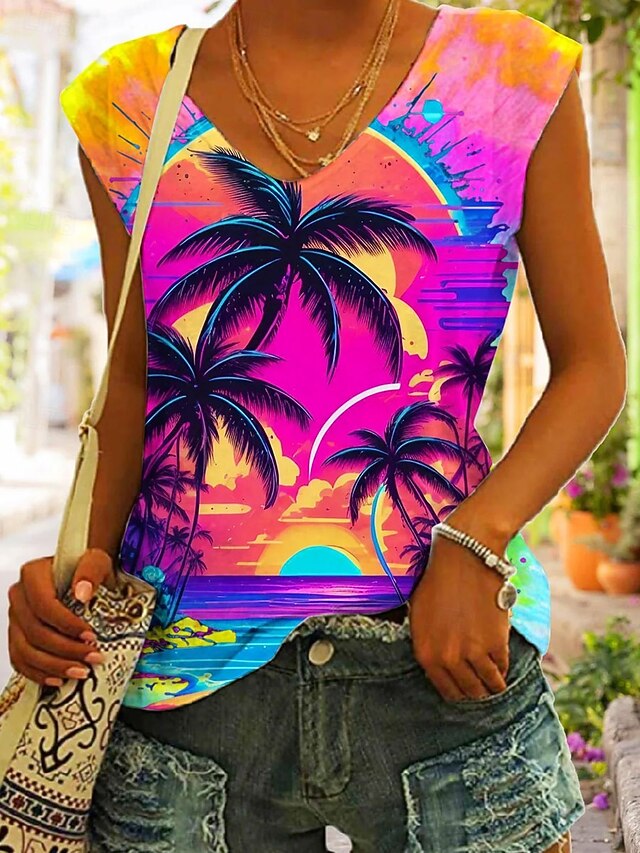 Women's Camisole Tank Top Leaf Stylish Casual Sleeveless Strap Regular Tops Daily Print Pink Summer4