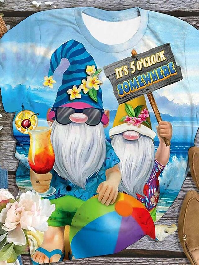 Women's T Shirt Graphic Cartoon Ocean Tropical Hawaiian Casual Short Sleeve Round Neck Regular Tops Weekend Beach Wedding Vacation Wear Print Blue Summer4