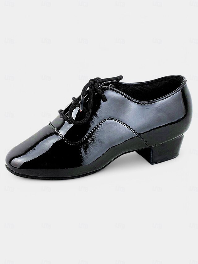  chaussures de danse en cuir verni pour enfants pour garçons et filles avec fermeture à lacets - chaussures confortables pour danses de salon, latines et sociales