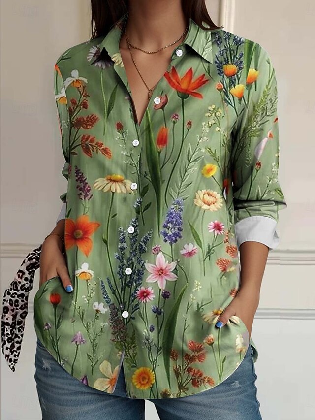 Women's T Shirt Floral Elegant Vintage Daily T Regular Tops Work Daily s Print Grass Green Spring4