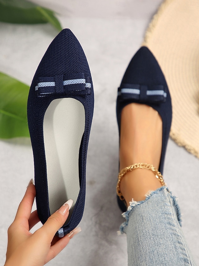  sapatilhas femininas de bico fino com laço – sapatilhas de balé elegantes e respiráveis para uso no escritório e casual