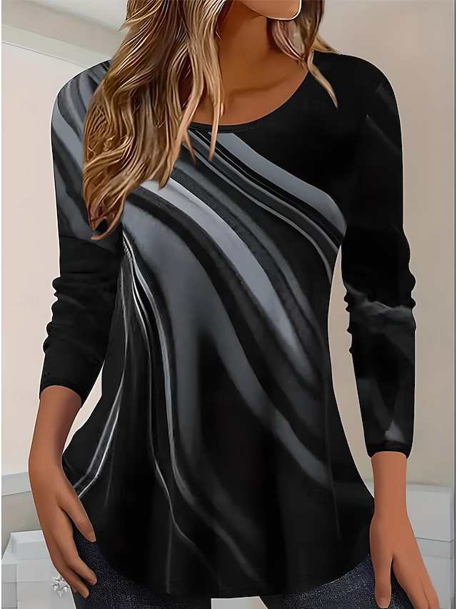  Dame T-skjorte Lang Erm Crew Neck Lang Erm Tunika Stripet Fargegradient Elegant Vintage Vanlige Topper Daglig Gå ut Helg Utskrift Gul Rød Blå Grå Forhøst