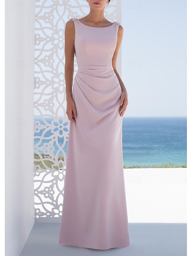  Mermaid / Trumpet / Sheath / Column Bridesmaid Dress Bateau Neck Sleeveless Pink Floor Length Stretch Fabric with Ruching / Solid Color 2022